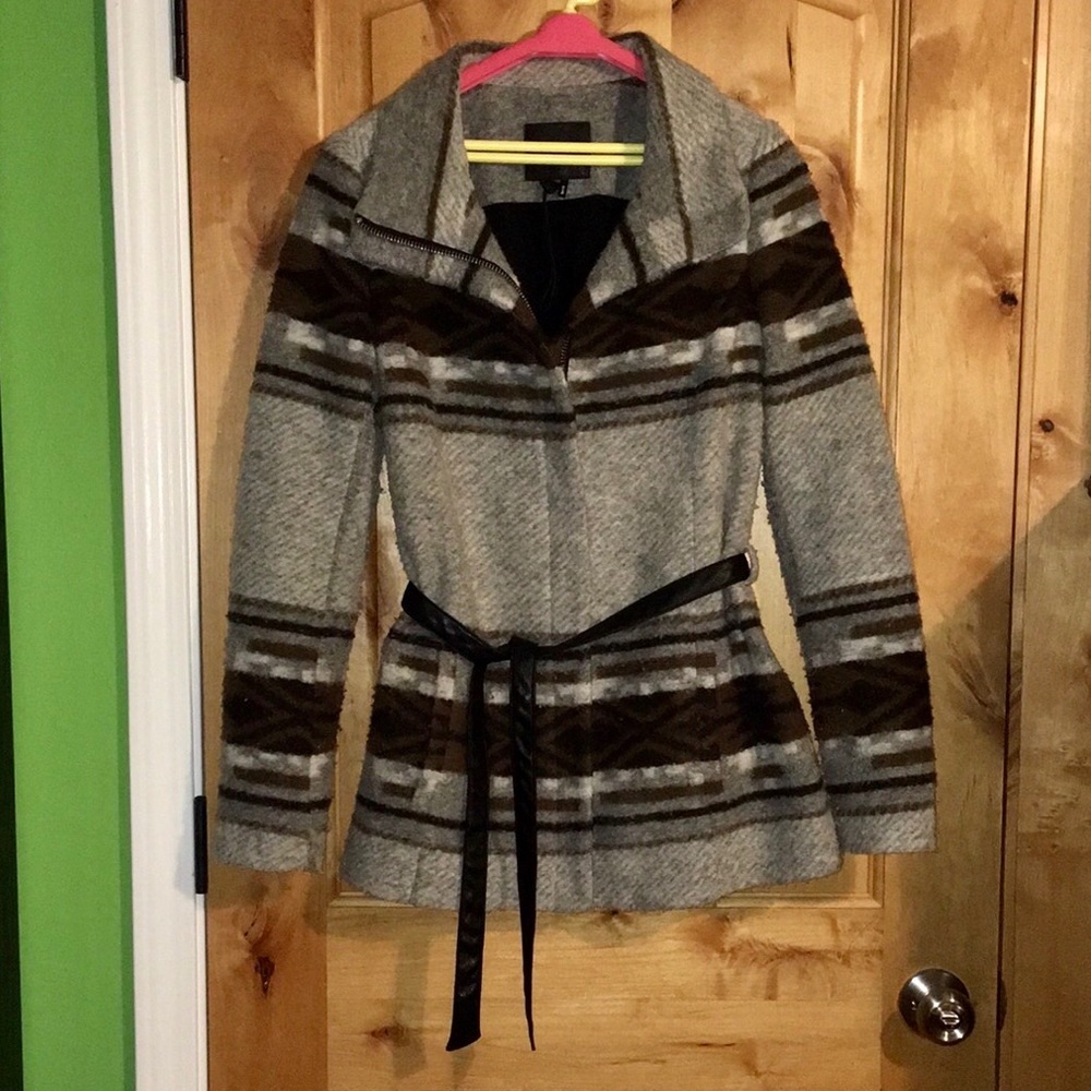 PAIGE Haylynn Heather Gray Custard Brown Zip Up Coat w/ Leather Belt $249 VGUC S